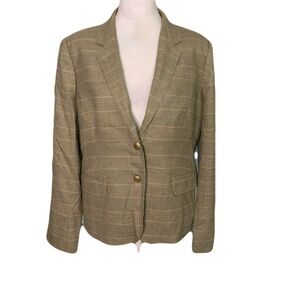J. Crew 12 Tan Plaid Gold Button School Boy Blazer Old Money Preppy Academia